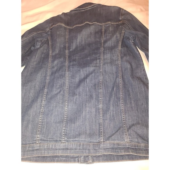 Chicos Long Denim Jacket Button Front Stretch Medium Women Size 1 - Picture 14 of 16